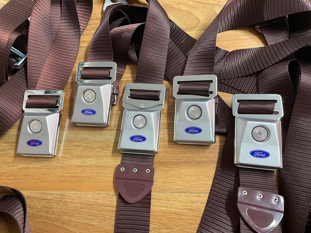 New Reproduction Set of 5 XW XY Burgundy Seat Belts